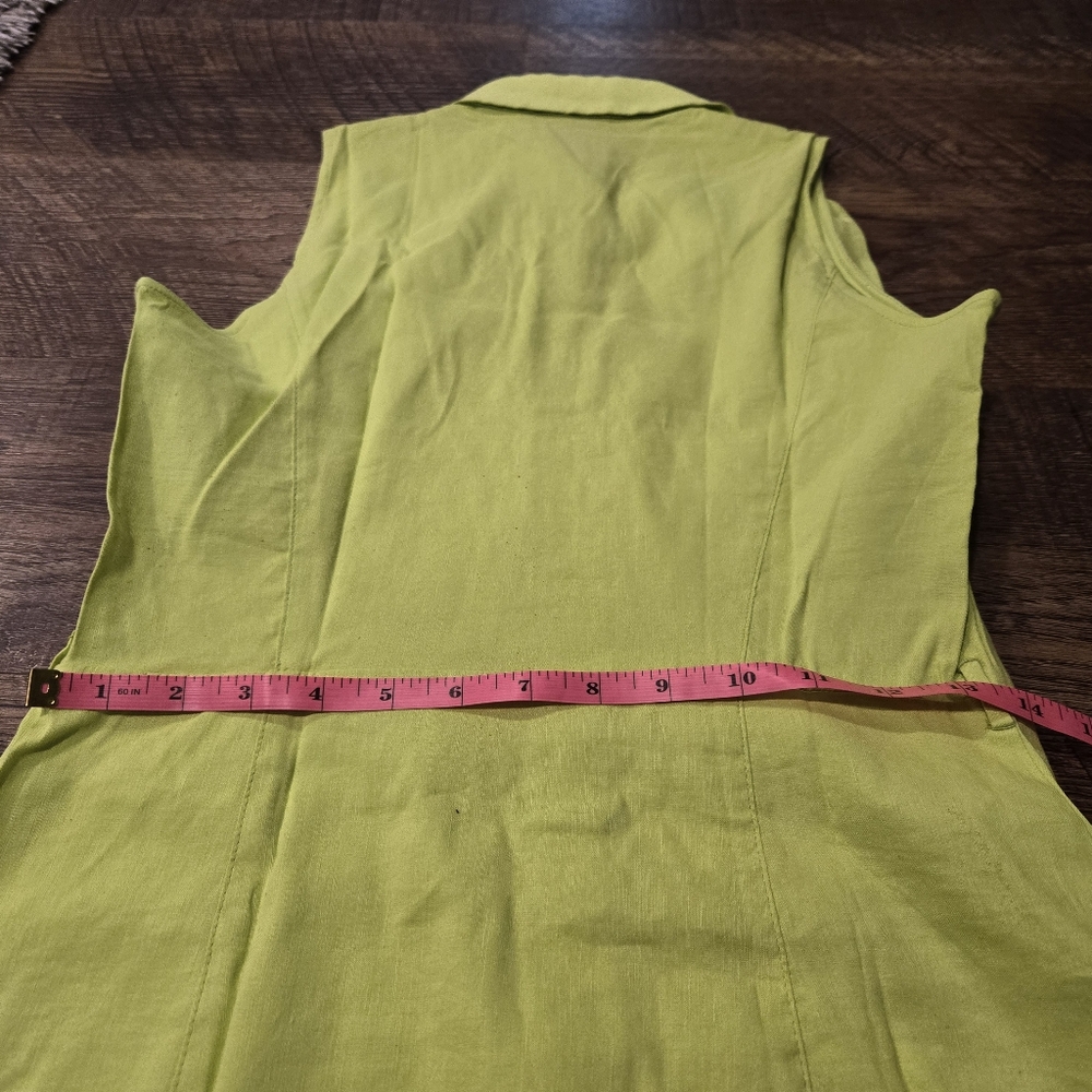 Elie Tahari Gianna Shirt Dress Chartreuse Neon Green Linen Preppy Pockets Casual - Picture 12 of 13